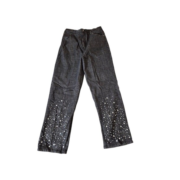 Quacker Factory Vintage Rhinestone Jeans Straight Leg High Waist Black sz L - Picture 1 of 8
